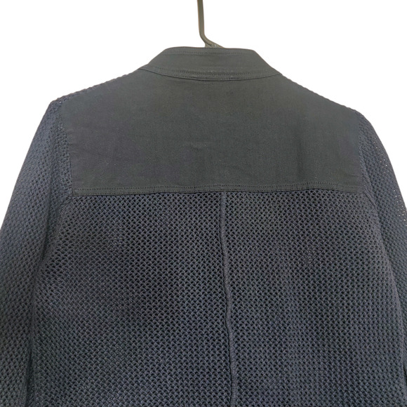 D Damask Women's Medium Cotton Woven Basket Knit Navy Blue Cardigan Sweater - Picture 5 of 9